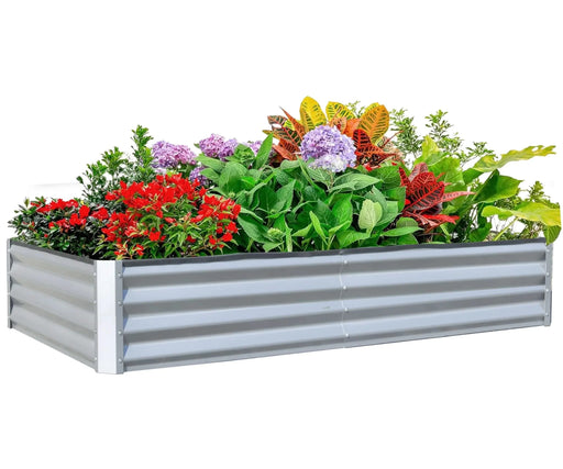8x4x1 ft Galvanized Raised Garden Bed, Outdoor Planter Garden Boxes Large Metal Planter Box for Gardening Vegetables Fruits Flowers, Silver Default -DTYStore