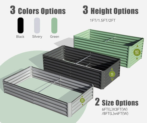 8x4x2 ft Galvanized Raised Garden Bed, Outdoor Planter Garden Boxes Large Metal Planter Box for Gardening Vegetables Fruits Flowers,Green Default -DTYStore