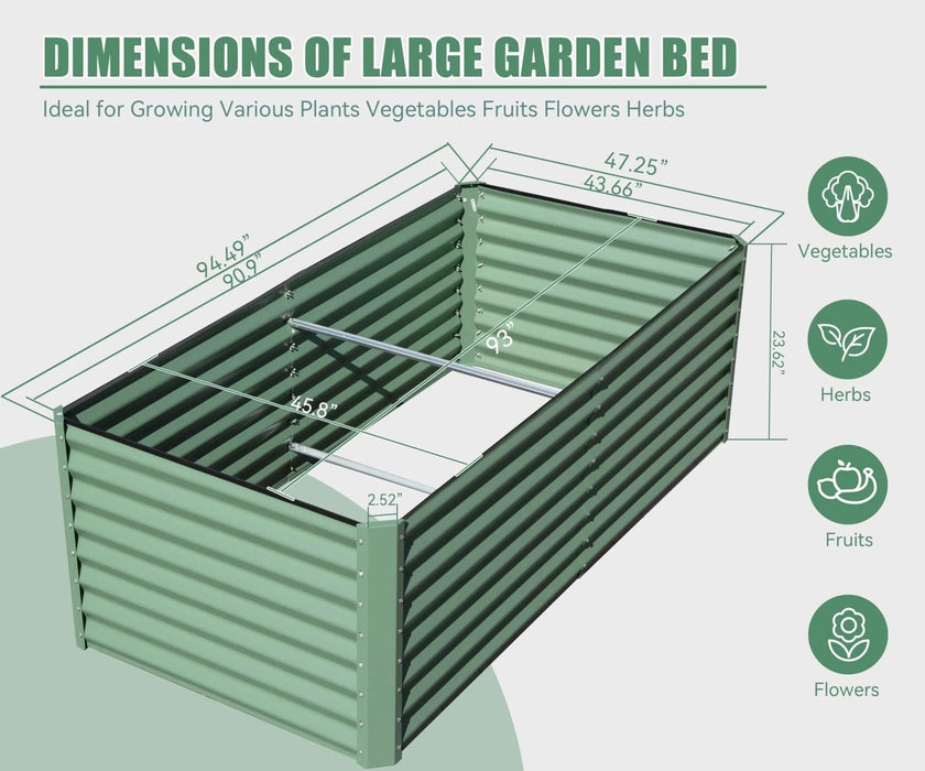 8x4x2 ft Galvanized Raised Garden Bed, Outdoor Planter Garden Boxes Large Metal Planter Box for Gardening Vegetables Fruits Flowers,Green Default -DTYStore