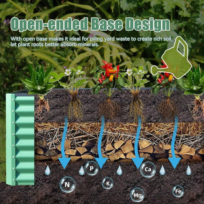 8x4x2 ft Galvanized Raised Garden Bed, Outdoor Planter Garden Boxes Large Metal Planter Box for Gardening Vegetables Fruits Flowers,Green Default -DTYStore