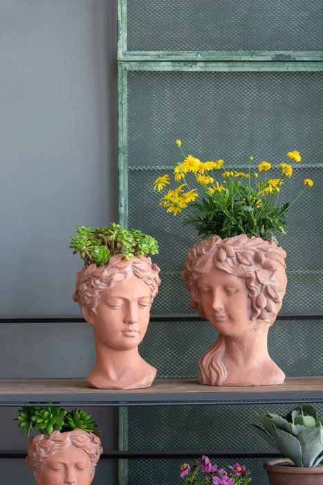 8x9x11.5' Brown Head Bust Planter, Greek Style Cement Head Planter - Indoor Outdoor Home Garden Decor Default -DTYStore