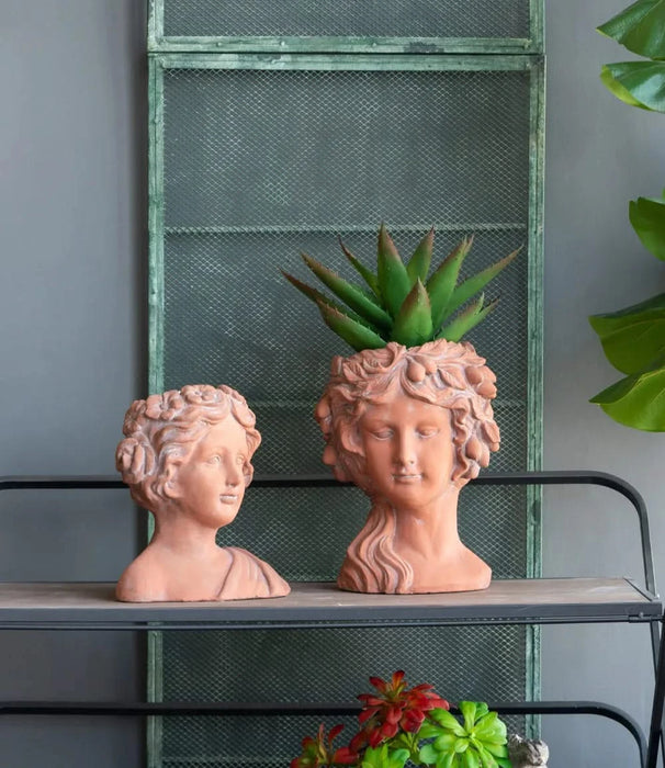 8x9x11.5' Brown Head Bust Planter, Greek Style Cement Head Planter - Indoor Outdoor Home Garden Decor Default -DTYStore