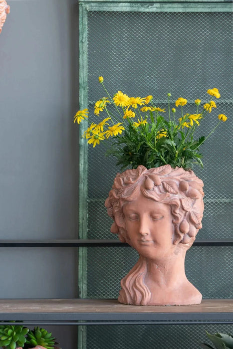 8x9x11.5' Brown Head Bust Planter, Greek Style Cement Head Planter - Indoor Outdoor Home Garden Decor Default -DTYStore