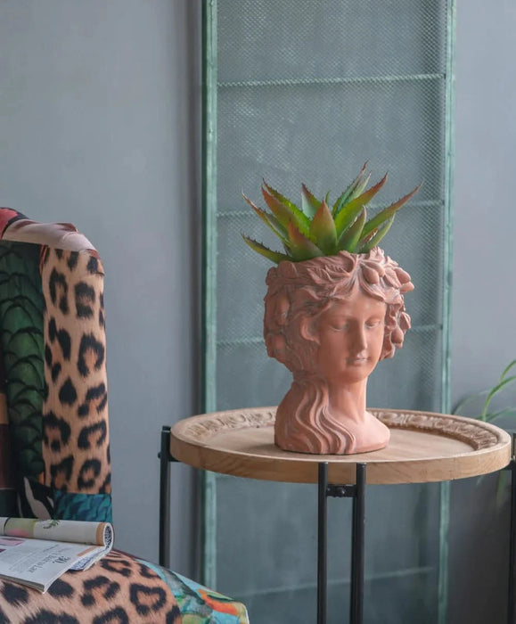 8x9x11.5' Brown Head Bust Planter, Greek Style Cement Head Planter - Indoor Outdoor Home Garden Decor Default -DTYStore