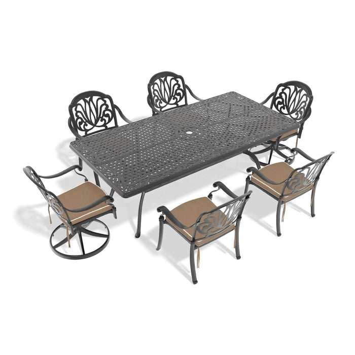 9-Piece All-Weather Cast Aluminum Dining Set, Include 2 Swivel Chairs,6 Dining Chairs and Rectangular Table With Black Frame Default -DTYStore