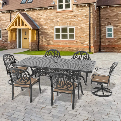 9-Piece All-Weather Cast Aluminum Dining Set, Include 2 Swivel Chairs,6 Dining Chairs and Rectangular Table With Black Frame Default -DTYStore