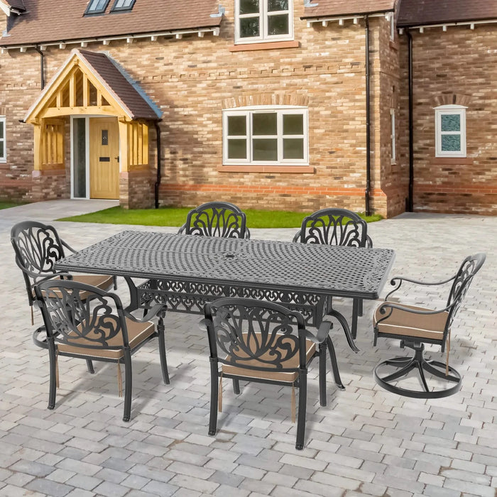 9-Piece All-Weather Cast Aluminum Dining Set, Include 2 Swivel Chairs,6 Dining Chairs and Rectangular Table With Black Frame Default -DTYStore