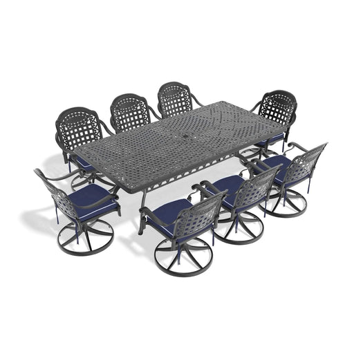9-Piece All-Weather Cast Aluminum Dining Set, Include 8 Swivel Chairs and Rectangular Table With Black Frame Default -DTYStore