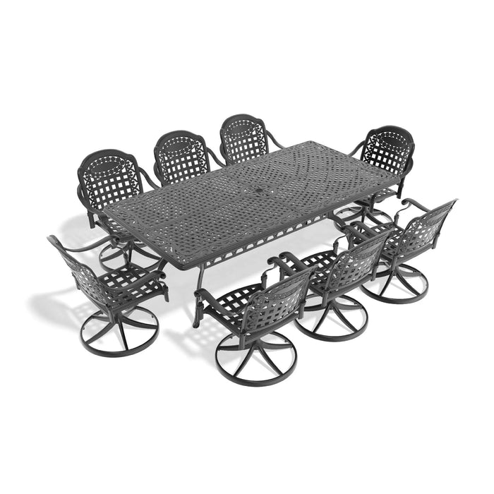 9-Piece All-Weather Cast Aluminum Dining Set, Include 8 Swivel Chairs and Rectangular Table With Black Frame Default -DTYStore