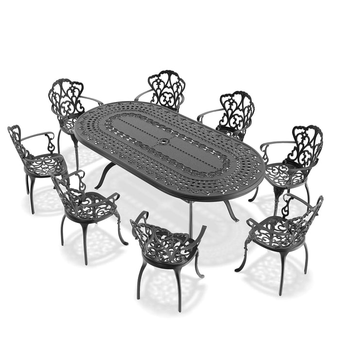 9-Piece Set Of Cast Aluminum Patio Furniture With Beige Cushions Default -DTYStore