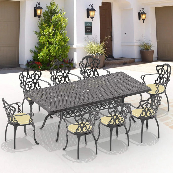 9-Piece Set Of Cast Aluminum Patio Furniture With Beige Cushions Default -DTYStore