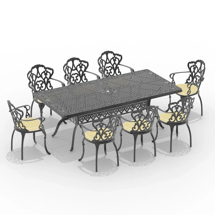 9-Piece Set Of Cast Aluminum Patio Furniture With Beige Cushions Default -DTYStore