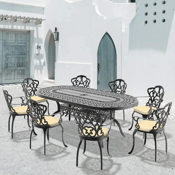 9-Piece Set Of Cast Aluminum Patio Furniture With Beige Cushions Default -DTYStore
