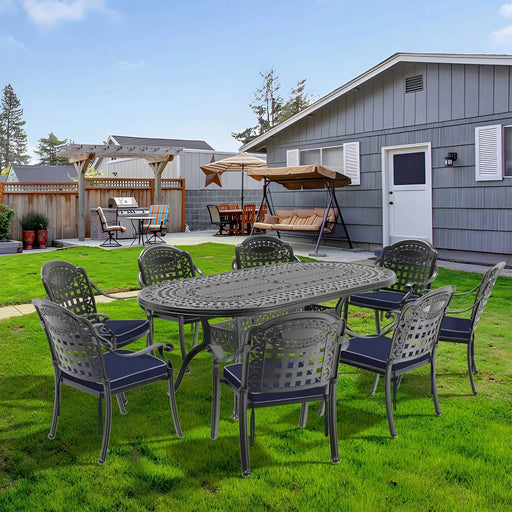 9-Piece Set Of Cast Aluminum Patio Furniture With Blue Cushions Default -DTYStore