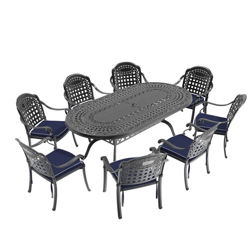9-Piece Set Of Cast Aluminum Patio Furniture With Blue Cushions Default -DTYStore