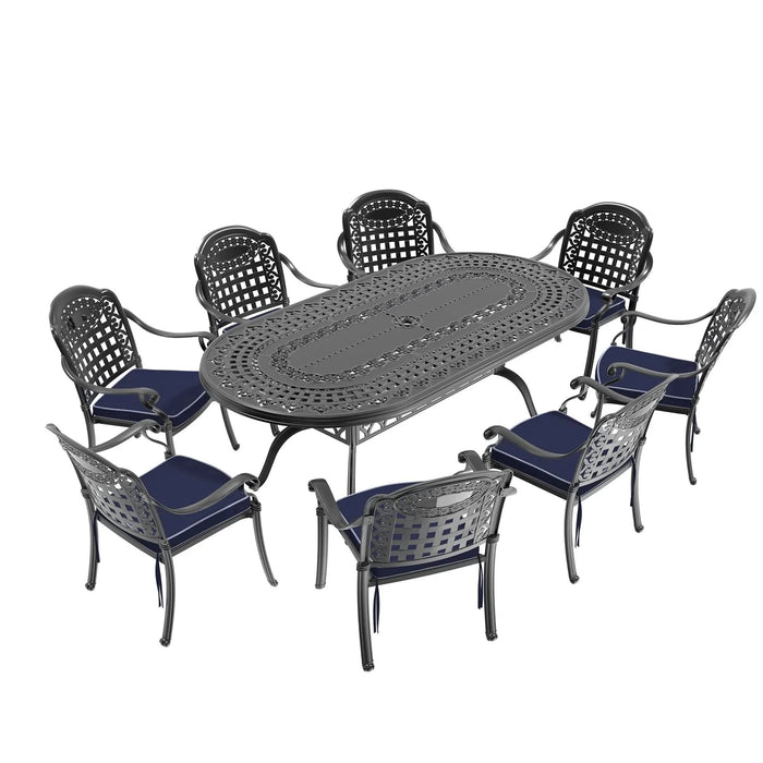 9-Piece Set Of Cast Aluminum Patio Furniture With Blue Cushions Default -DTYStore