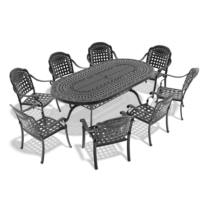 9-Piece Set Of Cast Aluminum Patio Furniture With Blue Cushions Default -DTYStore