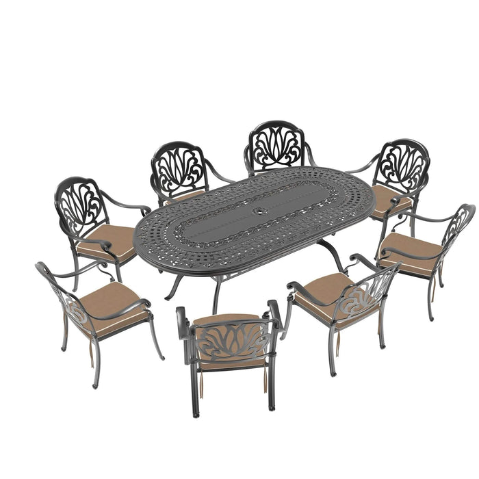 9-Piece Set Of Cast Aluminum Patio Furniture With Brown Cushions Default -DTYStore