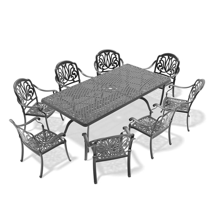 9-Piece Set Of Cast Aluminum Patio Furniture With Brown Cushions Default -DTYStore