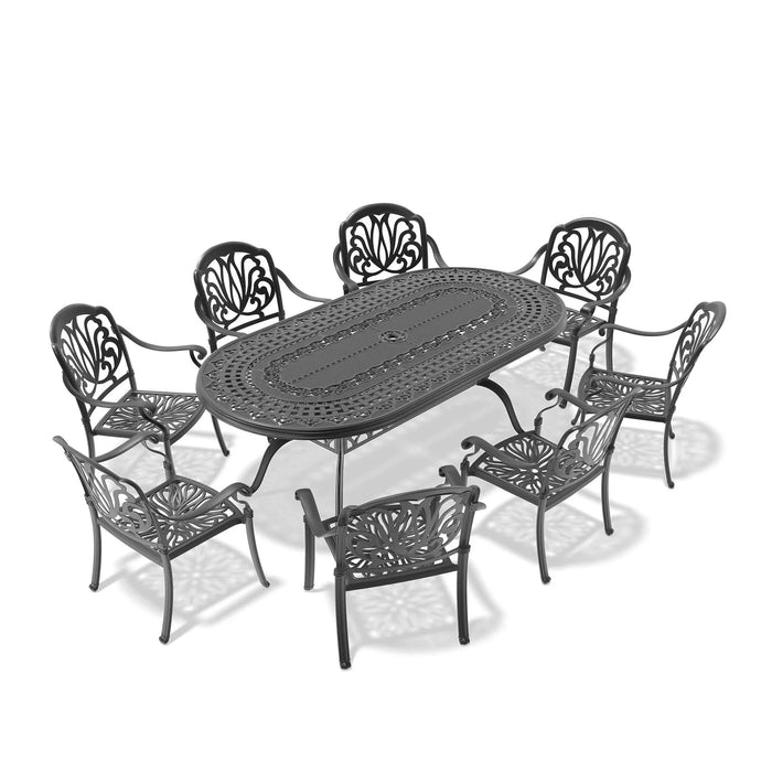 9-Piece Set Of Cast Aluminum Patio Furniture With Brown Cushions Default -DTYStore
