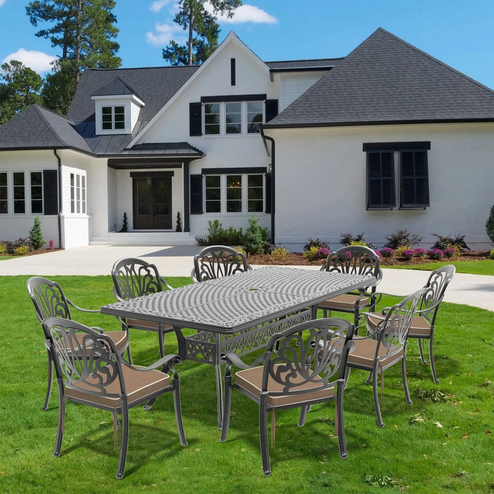 9-Piece Set Of Cast Aluminum Patio Furniture With Brown Cushions Default -DTYStore