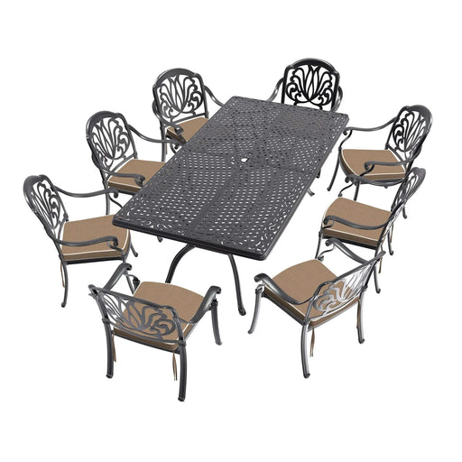 9-Piece Set Of Cast Aluminum Patio Furniture With Brown Cushions Default -DTYStore