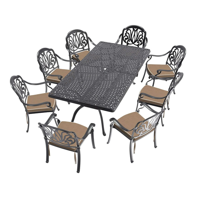 9-Piece Set Of Cast Aluminum Patio Furniture With Brown Cushions Default -DTYStore