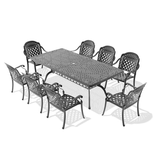 9-Piece Set Of Cast Aluminum Patio Furniture With Red Cushions Default -DTYStore