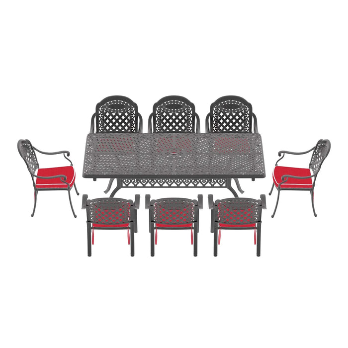9-Piece Set Of Cast Aluminum Patio Furniture With Red Cushions Default -DTYStore