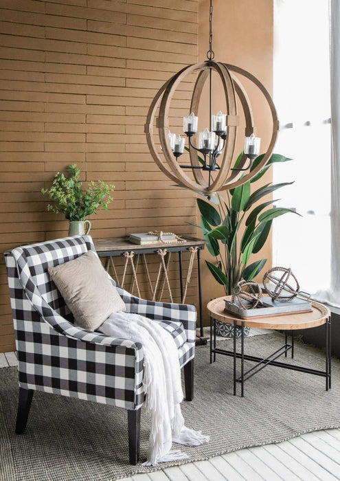 9- Light Globe Chandelier, Wood Chandelier Hanging Light Fixture with Adjustable Chain for Kitchen Dining Room Foyer Entryway, Bulb Not Included Default -DTYStore