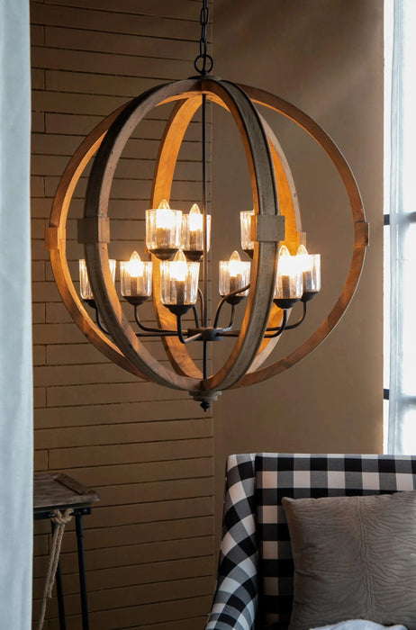 9- Light Globe Chandelier, Wood Chandelier Hanging Light Fixture with Adjustable Chain for Kitchen Dining Room Foyer Entryway, Bulb Not Included Default -DTYStore