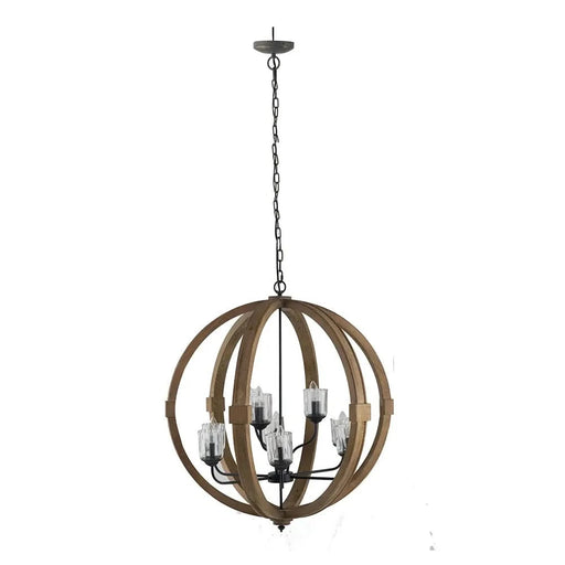 9- Light Globe Chandelier, Wood Chandelier Hanging Light Fixture with Adjustable Chain for Kitchen Dining Room Foyer Entryway, Bulb Not Included Default -DTYStore