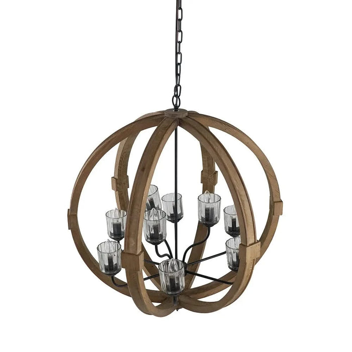 9- Light Globe Chandelier, Wood Chandelier Hanging Light Fixture with Adjustable Chain for Kitchen Dining Room Foyer Entryway, Bulb Not Included Default -DTYStore