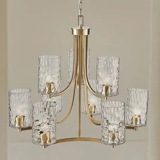 9-light Round Tiered Chandelier with Textured Glass Shades Default -DTYStore
