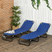 Outsunny 2 Piece Folding Chaise Lounge Pool Chairs, Outdoor Sun Tanning Chairs with 5-Level Reclining Back, Steel Frame for Beach, Yard, Patio, Blue - DTYStore