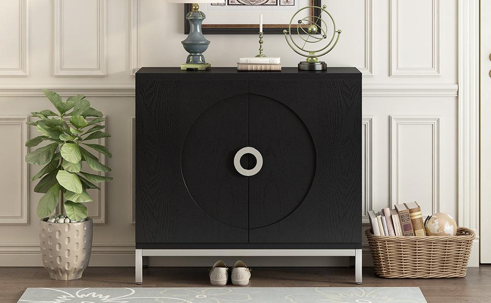 Simple Storage Cabinet Accent Cabinet with Solid Wood Veneer and Metal Leg Frame for Living Room, Entryway, Dining Room (Black) - DTYStore