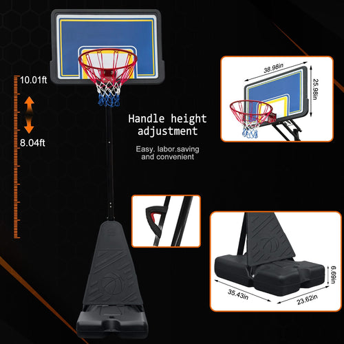Portable Basketball Hoop for Youth Adults & Professional Match,Adjustable Height 8.04 ft to 10.01 ft,39 inch Backboard with Rebound System, Indoor/Outdoor Basketball Goal with Rebound Board and Wheels - Image 8