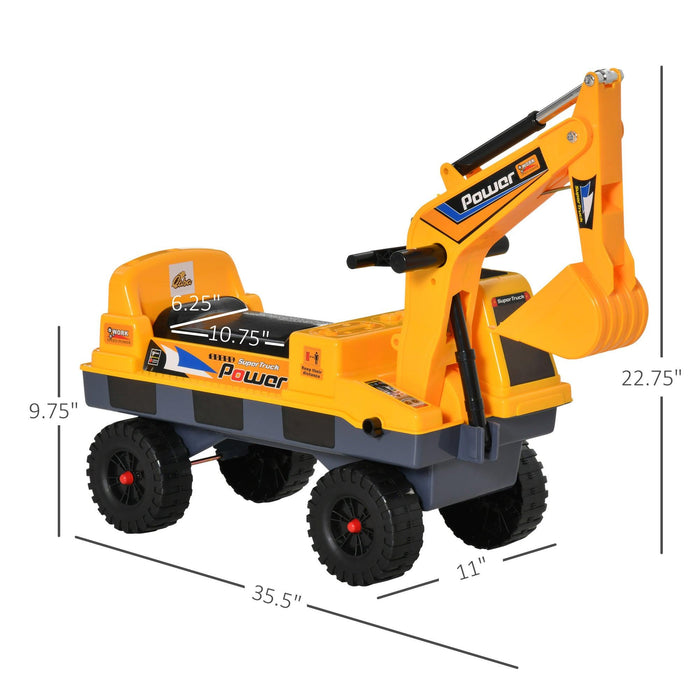 No Power 2 in 1 Ride On Excavator with Helmet and Claw, Construction Truck Set, Multi-Functional Digger with Storage, Light and Music, Yellow - DTYStore