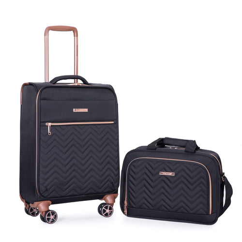 Lightweight Durable Black 4-Piece Softshell Suitcase Spinner Wheels Terylene Luggage Set - Image 17