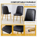 8 modern dining chairs, sleek PU backrest, and gold metal legs bring a comfortable home experience to the kitchen, bedroom, and office.Black PU Chairs with Simple Line Designs On The Backrest. - DTYStore