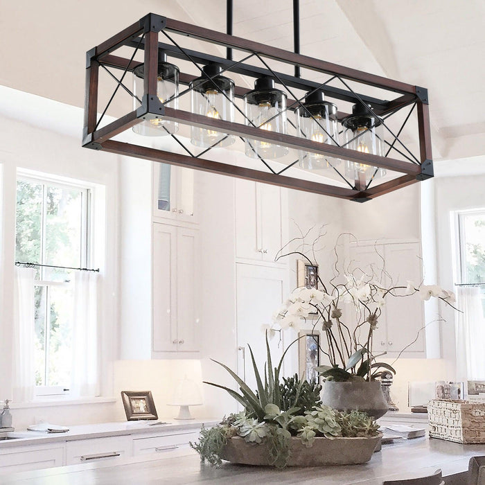 5-Light Retro Farmhouse Chandelier For Kitchen, Living room, Dining room Red and Black(No Bulbs) NEW SKU:W1340P206646 - DTYStore