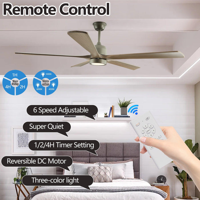 60" Modern Wood Ceiling Fan with Light and Remote Control,6-Speed Noiseless Reversible DC Motor, Ceiling Fan for Kitchen Dinning Living Room