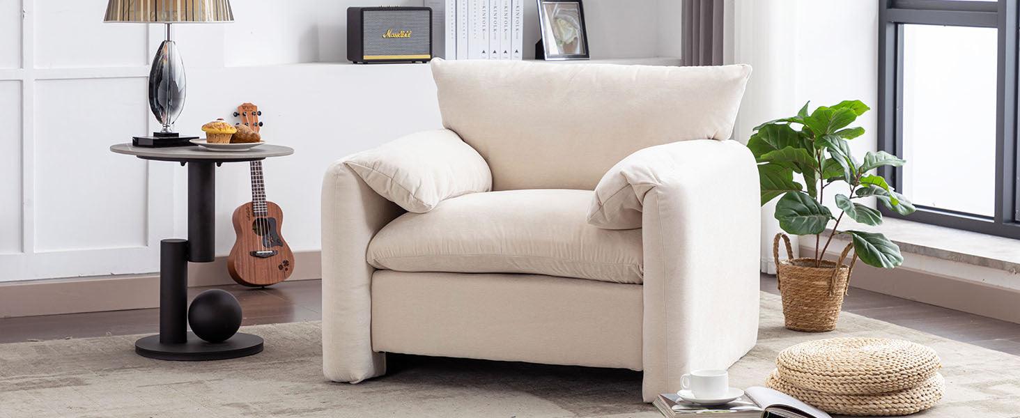 Modern Style Chenille Oversized Armchair Accent Chair Single Sofa Lounge Chair 38.6'' W for Living Room, Bedroom,Cream - DTYStore