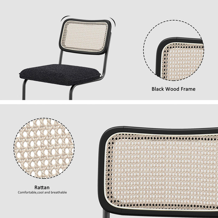 Set of 2, Teddy Velvet Dining Chair with High-Density Sponge, Rattan Chair for Dining room, Living room, Bedroom, Black - DTYStore