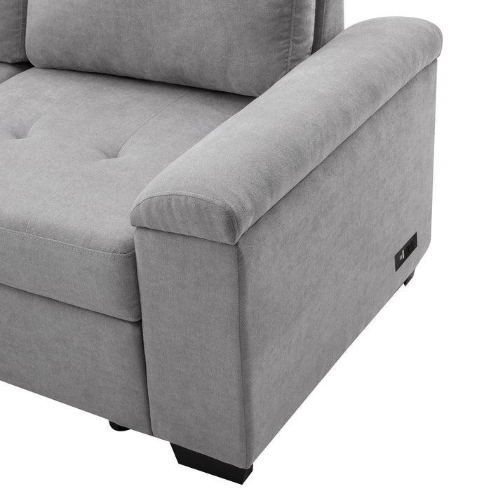 Sleeper Sectional Sofa, L-Shape Corner Couch Sofa-Bed with Storage Ottoman & Hidden Arm Storage & USB Charge for Living Room Apartment, Gray - DTYStore