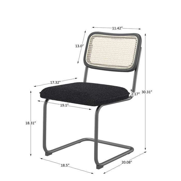 Set of 2, Teddy Velvet Dining Chair with High-Density Sponge, Rattan Chair for Dining room, Living room, Bedroom, Black - DTYStore