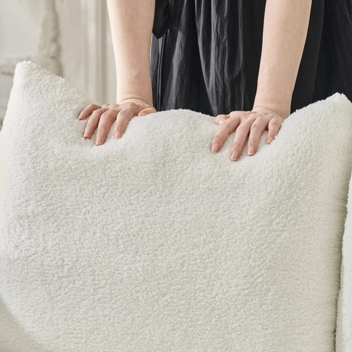 92-inch high-quality teddy fur fabric corner sofa, with USB port, center console and coffee table. A super large cushioned sofa, suitable for grand living rooms, apartments and offices. Default -DTYStore