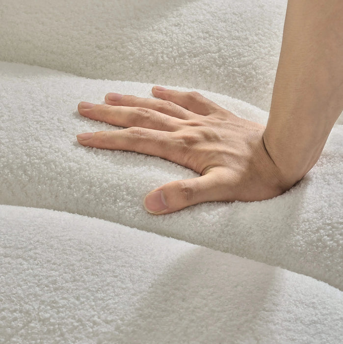 92-inch high-quality teddy fur fabric corner sofa, with USB port, center console and coffee table. A super large cushioned sofa, suitable for grand living rooms, apartments and offices. Default -DTYStore