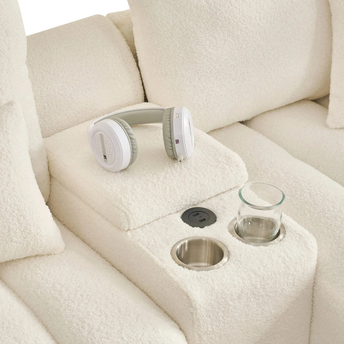 92-inch high-quality teddy fur fabric corner sofa, with USB port, center console and coffee table. A super large cushioned sofa, suitable for grand living rooms, apartments and offices. Default -DTYStore