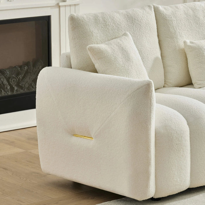 92-inch high-quality teddy fur fabric corner sofa, with USB port, center console and coffee table. A super large cushioned sofa, suitable for grand living rooms, apartments and offices. Default -DTYStore